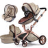 Hot Mom Kombikinderwagen F22 mit Reversibele PU-Leder Aufsätze, Hot Mom High-End Kinderwagen 2-1 oder 3-1 package verfügbar, Autositz wird an Mitte Februar versendet